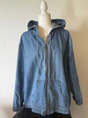 Oversized Denim Jacket Hoodie XL Relaxed Fit Zip Front Blue Streetwear
